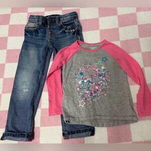 Cat & Jack Pink and Gray Star Long Sleeve Tee